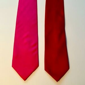 2 elegant ties solid red 100% polyester and bright pink 100% silk